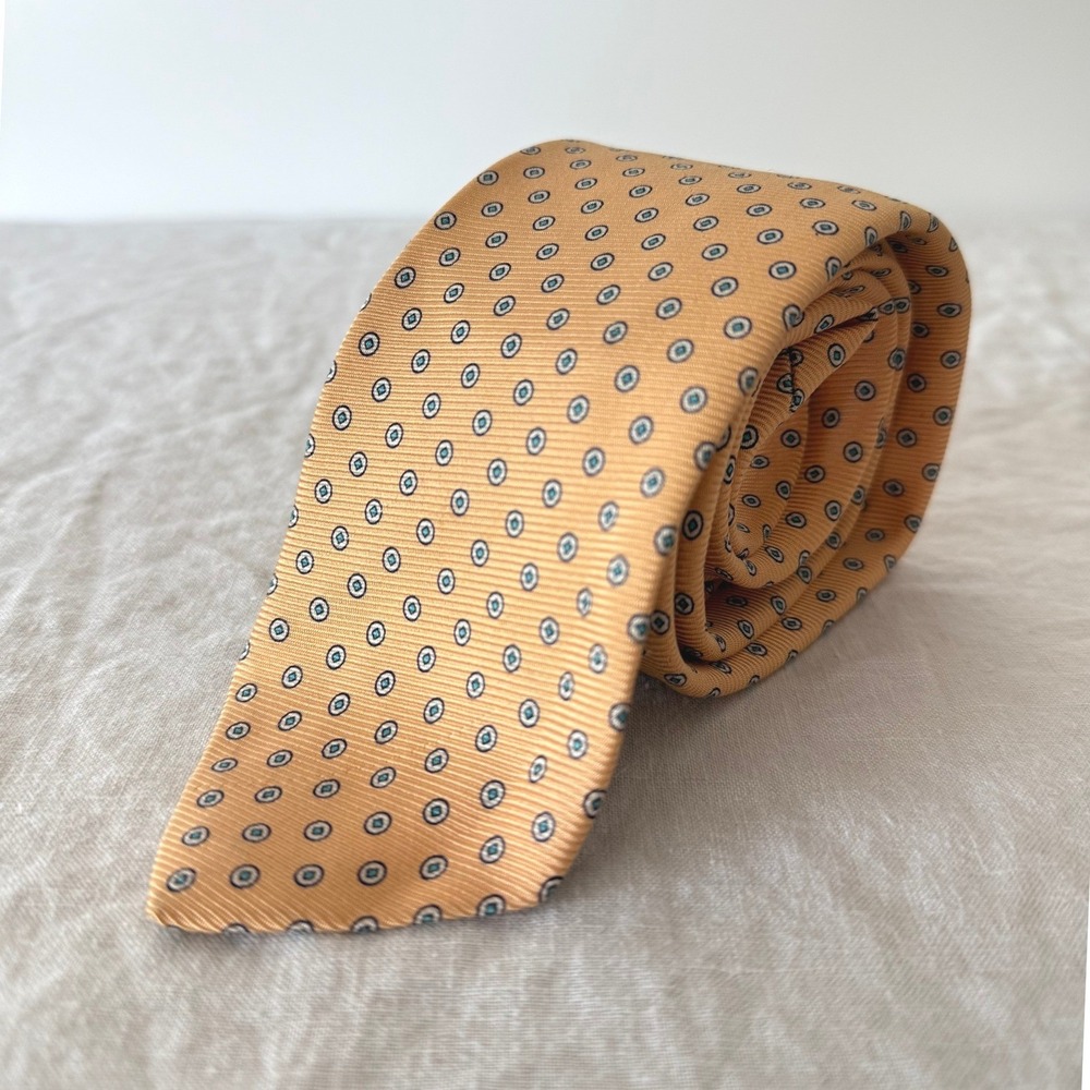 VTG 90s Polo Ralph Lauren Silk Tie Yellow Geometric Medallion Old Money Preppy
